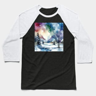 Winter Watercolor Abstract Landscape Baseball T-Shirt